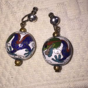 Vintage cloisonné screw back earrings